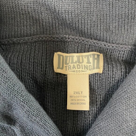 Duluth Trading Co. 2XLT Blue Cable Knit Ribbed Shawl Collar L/S Pullover Sweater - Picture 4 of 8